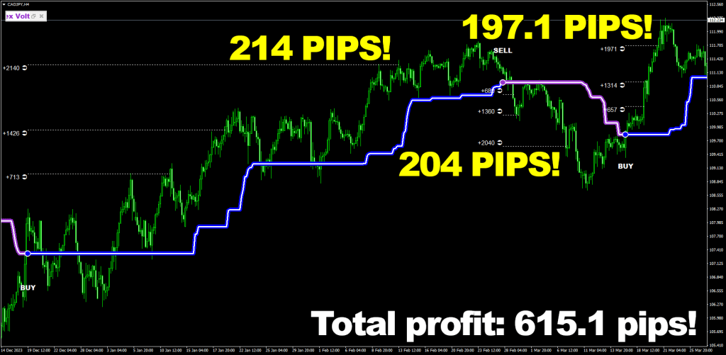 Big wins, big profits - everything that you wanted and more is now possible with Forex Voltage! 615.1 pips on Canadian dollar Japanese yen, H4 timeframe - not bad for 3-3 wins! ForexCracked.com