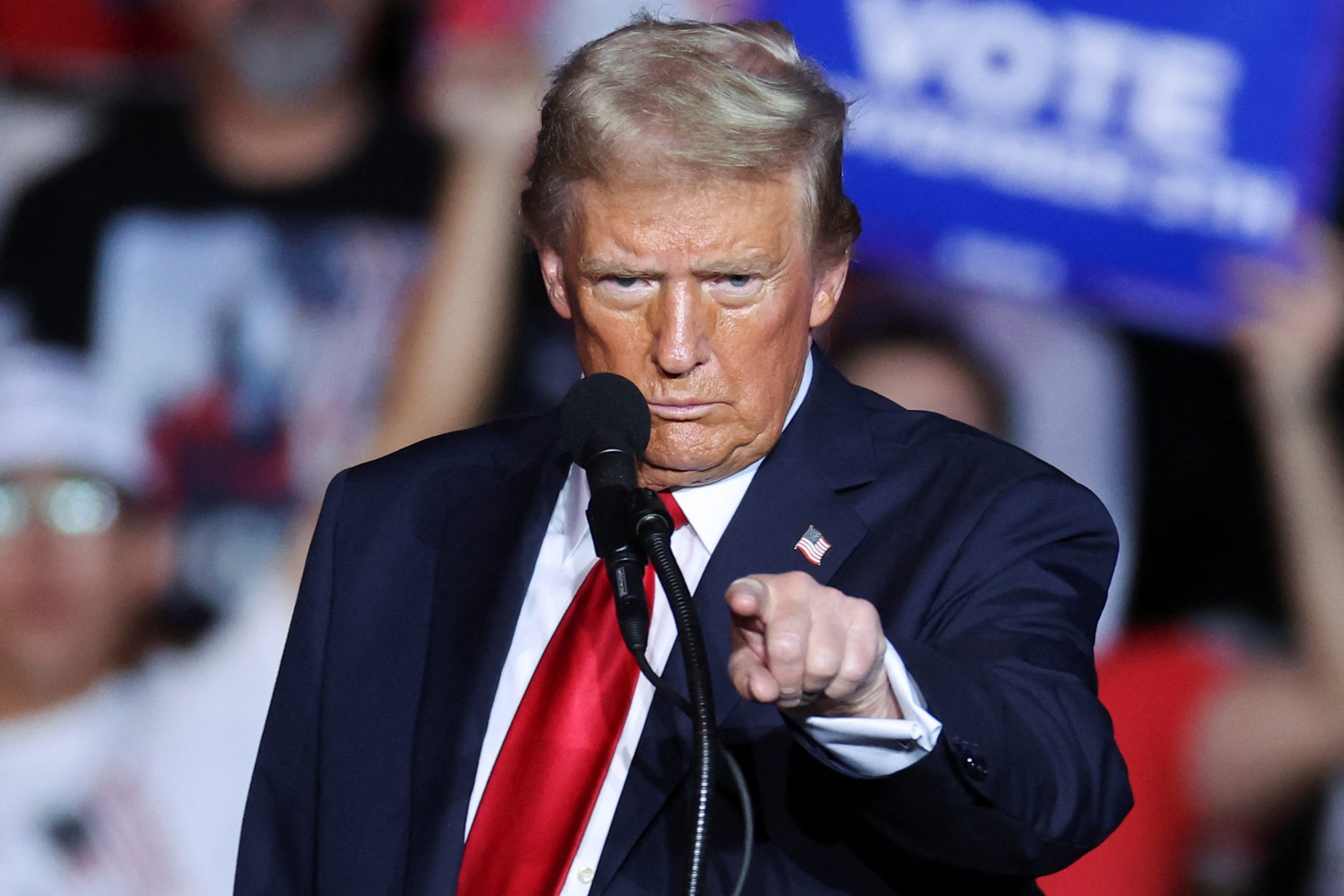 U.S. President Donald Trump gestures during a rally, in Henderson, Nevada, U.S. October 31, 2024. REUTERS/Mike Blake